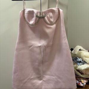 Blush Pink Satin Embellished Mini Dress—-SOLD
